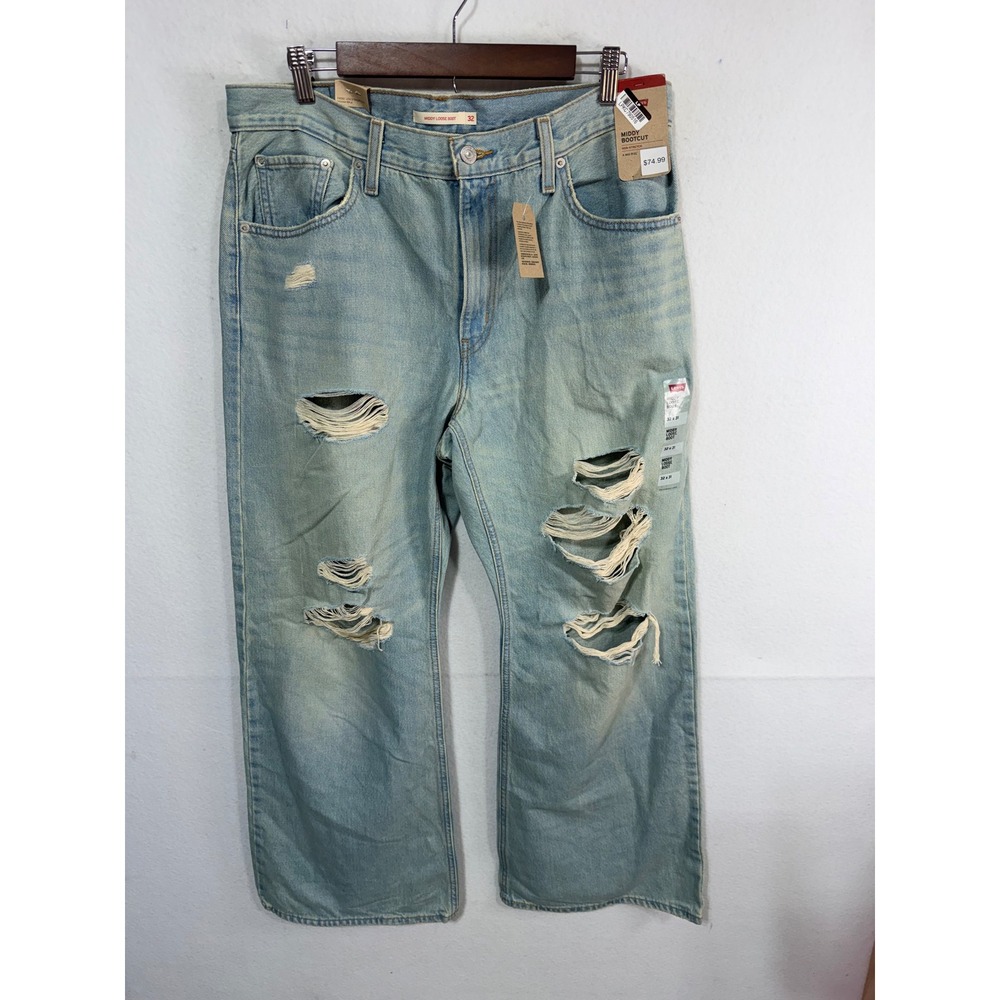 Levi's Jeans Middy Loose Boot Distressed Women's 32 Light Blue Edgy Streetwear